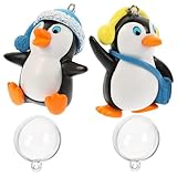 FRCOLOR 4 Stück Teiliges Aquarium Deko mit Schwimmenden Pinguinfiguren Verstellbare Tiefensteuerung durch Transparentes Drahtseil Schwimmende Kugel mit Wasserfüllung Sichere und