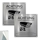 KAIYAYA 2 Stück Achtung Videoüberwachung Schild 15 x 15cm Kamera Überwachung Schild mit Selbstklebend und Bohrlöcher, Videoüberwachung Aufkleber mit DSGVO Hinweis für den Innen und Außenbereich