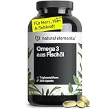 natural elements Omega 3 – 365 Kapseln – 2000mg Fischöl pro Tagesdosis – mit EPA und DHA in Triglycerid-Form – Laborgeprüft, aufwendig aufgereinigt und aus nachhaltigem Fischfang