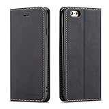 QLTYPRI Hülle für iPhone 6 Plus 6S Plus, Premium Dünne Ledertasche Handyhülle mit Kartenfach Ständer Flip Schutzhülle Kompatibel mit iPhone 6 Plus 6S Plus - Schwarz
