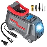 Reesibi Mini Kompressor 230V Elektrische Fahrradpumpe, Klein Luftkompressor Auto Reifen 230V 12V, Max 10,3bar 150PSI, mit Digitaler Anzeige, LED, inkl. Kabel, Ballnade, Presta-Ventiladapter