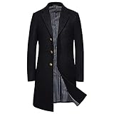 WSLCN Herren Wolljacke Trenchcoat Klassik Jacke Duffle Coat Mittellange Business Freizeit Schwarz Asie XXL