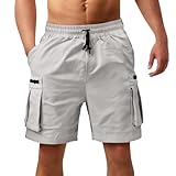 Cargo-Shorts für Herren, entspannte Passform, Outdoor, Wandern, Arbeitsshorts mit mehreren Taschen, klassischer Twill, Jogger, Cargohose, Arbeitskleidung, Z01-Grau, S