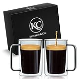 Thermogläser doppelwandige Gläser mit Henkel im 2-er Set 300 ml Kaffee Gläser Latte Macchiato - Cappuccino- Teegläser | robust, hitzebeständig & spülmaschinengeeignet (Grau) (Noble)