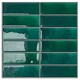 DEWOO Fliesenaufkleber Klebefliesen Fliesenfolie Küche Selbstklebend Metro Fliesen Rückwand Folie Rechteckige Grün, 10-Stück (30.5 x 30.5 cm)
