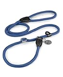 lionto Retrieverleine robust und wetterfest für Hunde Aller Größen, schnell anzulegende Hundeleine und Halsband in Einem, 120 cm, fellschonende Führleine mit integriertem Zugstopp, vegan, blau