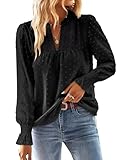 TUUHAW Langarmshirt Damen Herbst Große Größen Longbluse Boho Bluse V-Ausschnitt T Shirt Fließend Elegant Süß Lässig Outfits Top Oberteile Frühling Rüschen Volant Paspel Winter Kleidung Schwarz 2XL