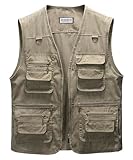 Oralidera Herren Outdoor Weste Freizeit Jacke Leicht Safari Weste mit Reißverschluss Jagd und Angler Fotografie Wandern Weste Anglerweste mit Vielen Taschen, Khaki, L