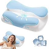 ALLFYL Nackenkissen Kopfkissen mit Memory Schaum für Schulter- und Nackenschmerzen - Orthopädisches Kissen mit kühlendem Ice Silk Bezug, 2 Höhen für Seitenschläfer, Rückenschläfer & Bauchschläfer