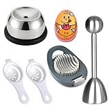 6 Stück Eierschneider Set, 1 Eierschneider, 1 Eierkocher, 1 Eierpiekser, 1 Eierköpfer, 2 Eiertrenner, Lebensmittelechtes Material, Robust und Langlebig, Geeignet für Küchen und Restaurants (Silber)