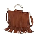 EVEOUT Umhängetasche mit Quasten Fransentasche Damen Mode PU-Leder Hobo-Tasche Quasten Handtasche