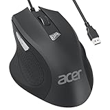 Acer PC-Maus mit Kabel, 3200 DPI Einstellbar, 4 DPI-Stufen 6 Tasten, Leiser klick, Ergonomische USB Funkmaus für Laptop, Mac und Chromebook, Plug & Play mit 1.5m Kabel