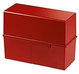 HAN Karteibox DIN A5 quer – innovatives, attraktives Design für 500 Karteikarten mit Stahlscharnier und Schnappverschluss, rot, 975-17, 1 STÜCK