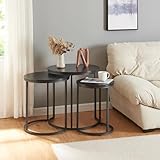 [en.casa] Beistelltisch 3er Set Ulricehamn Satztisch Metallgestell ineinander verschiebbar Wohnzimmertische im Set rund Sofatisch Schwarz