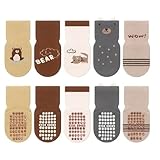 DOKRIN Baby Boys' Socks, stoppersocken kinder 5 Paar Babysocken ABS Atmungsaktive Anti-Rutsch-Socken Kinder Krabbelsocken Jungen Mädchen Tiermuster Mittelsocken