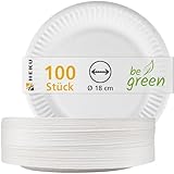 HEKU weiße Pappteller 100er Pack Ø 18cm I Umweltfreundlich & Kompostierbar I Großpackung für Veranstaltungen I Stabile 220g/m² Qualität I Teil der 'be green'-Linie