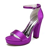 HFWXYSA Plateauschuhe Für Damen Zur Hochzeit, Brautschuh Offene Spitze Blockabsatz Hochzeitssandalen,Lila,38 EU