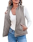 Imily Bela Reversible Weste Damen Kurz Fleece Softshell Steppweste Warm Ärmellose Jacke mit Reissverschluss Taschen (Grau, M)