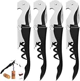 Zhenghebuy Korkenzieher Edelstahl,4 Stück Kellnermesser,3-in-1 Flaschenöffner,Kellner Korkenzieher und Folienschneider für Sommeliers,Korkenzieher für Wein und Bier