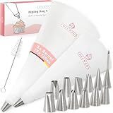 EDELHAUS Premium Spritzbeutel 2er Set (17-teilig) - 30cm und 40cm Baumwolle Spritzbeutel mit Tüllen aus Edelstahl zum Dekorieren von Torten, wiederverwendbar und spülmaschinenfest, inkl. Adapter