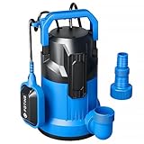 FOTING Schmutzwassertauchpumpe 550 W, 25000 l/h, Förderhöhe max 9 m, Eintauchtiefe max 7 m, variabel einstellbarer Schwimmerschalter, Thermoschutz Sealed Utility Pump for Pond Drainage