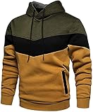 Loveternal Hoodie Damen Herren Kapuzenpullover Patchwork Unisex Pullover mit Kapuze Casual Sweatshirt Sport Classic Farbabstimmung Hoody mit Tasche, Khaki Armeegrün,M