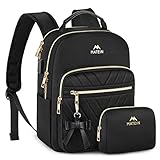MATEIN Rucksack Damen Klein, Elegant Schulrucksack Geldbeutel Set 2 in 1 Wasserdicht Cityrucksack Casual Daypack mit USB Ladeanschluss Modern Handtasche Rucksacktasche für Reisen Arbeit Schwarz
