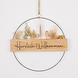 Trockenblumenkranz - Türkranz Herzlich Willkommen - Türkranz Trockenblumen - Türkranz personalisiert - Willkommensschild - (Trockenblumen Naturtöne)