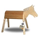 Dein Holzpferd Wolle 100cm für draußen Reitpferd Garten Voltigierbock für Kinder, Stehpferd groß, Gartenpferd handgefertigt aus Deutschland, Voltigierpferd Holzpony mit Mähne