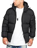 behype. Herren warme Winterjacke mit Kapuze Steppjacke Puffer-Jacke J14-Schwarz-XXL