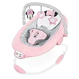Bright Starts, Minnie Maus Rosy Skies vibrierende Babywippe Babyschaukel mit Musik, Lautstärkeregler, 3 Spielzeugen, Sicherheitsgurt, rutschfesten Füßen und mehr, Minnie Mouse, 1 Stück (1er Pack)