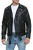 Fahsyee Kunstlederjacke Herren, Motorrad-Revers Asymmetrisch Reißverschluss Blet Slim Fit Biker Bomberjacke Coat - Schwarz - M