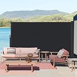Kidsgigglz Seitenmarkise Ausziehbar,200x300cm Blickdichter Sichtschutz,Sonnenschutz,Windschutz,Wasserdicht, Alu ausziehbare Markise mit Wandhalterung,Seitenrollo für Balkon,Terrasse,Garten,Anthrazit
