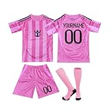 Generisch Miami Trikot Personalisiert für Kinder Fussball Trikots Kinder Set mit Fussballtrikot Shorts und Socken für Herren/Jungen, Hause/Auswärts Fußball Trikot mit Namen Nummern