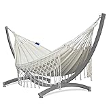 Potenza Outdoor Hängematte mit Gestell für 2 Personen I Medelin - 100% Baumwolle Doppelhängematte 230x160, 200kg I Verzinkter Hängemattengestell 350 kg, wetterfest