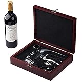 Cooko Korkenzieher, Manueller Wein Öffner Kit mit Belüfter und Ausgießer,Zink-Legierung Griff Korkenzieher,Deluxe Weinöffner Zubehör mit 8 Teilen, Elegantes Design-Set mit Dunklem Kirschholz Kasten