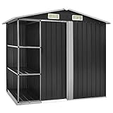 Willood Gartenhaus mit Regal 4 Lüftungsschlitzen Metall Geräteschuppen Schiebetür Geräteschuppen Gerätehaus Anthrazit 205x130x183 cm Eisen