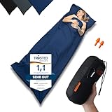 SEESCHWALBE Hüttenschlafsack Ultraleicht Baumwolle kompakt, atmungsaktiver Reiseschlafsack blau