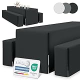 Beautissu Edles 3tlg Biertischhussen Set Blickdicht 50cm oder 70cm Bierzeltgarnitur – Dicker Stoff Knitterfrei Bierbankauflagen Bodenlang – Biertischhusse Bierbankhusse Biertisch – 220x50cm Schwarz