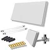 netshop 25 Sat Flachantenne Twin H30D2+ HD Sat Anlage mit Fensterhalterung und Anschluss Set (2 Fensterdurchführung + 8 F-Stecker + 4 Wetterschutztüllen + 1 Montageanleitung) Set