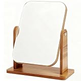 Fiwooze Stehend Holz Tischspiegel, Stehend Holz Makeup Spiegel, Standspiegel Klein für Schminktisch Schreibtisch, Schlafzimmer, 24 x 19cm