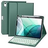 drivego Hülle mit Tastatur für iPad 10 Generation 10.9 Zoll 2022, 7-Farbige Beleuchtete, Magnetische Abnehmbar Tastatur für iPad 10. Generation mit Stifthalter, QWERTZ Layout, Kiefern Grün
