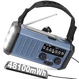 48100mWh/13000mAh Solar Kurbel Notfall Radio, Tragbare AM FM Baustellenradio, Aufladbar Akku Batteriebetrieb mit Dynamo Ladegerät, 700LM Leselicht Campinglampe, SOS Alarm, IPX4 Wasserdicht für Ourdoor