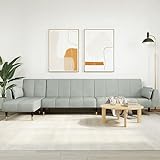 Tidyard Schlafsofa in L-Form Schlafsessel Wohnzimmersofa Designsofa Samtsofa Sofa Couch 275x140x70 cm Gästesofa Sofabett Bettsofa für Wohnzimmer/Wohnung/Büro Hellgrau Samt