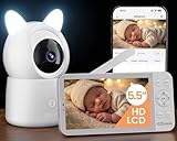 CZEview Babyphone mit 2K Kamera, 5.5' HD Video Babyfon mit App, Nachtsicht, 4X Zoom, Musik&Buntes Nachtlicht, Bewegungs & Geräusch & Temperaturerkennung, 2-Wege-Gespräch, 360° Ansicht