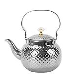 Gehämmerter Teekessel, Edelstahl-Tee-/Kaffeekanne, lose Blätter, Teekanne für Tee, Milch, Kaffee, 1,2 l Teekanne mit Sieb, Herd, Teekessel, Outdoor-Reisebedarf, Geschenk für Tee (Silber)