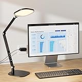 LitONES Schreibtischlampe LED Dimmbare Tischlampe, Augenpflege Büro Tischleuchte mit 3 Farbmodi und Touch-Steuerung/Memory-Funktion,15W Schwenkarm Bürolampe mit Stecker,Schwarz