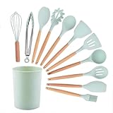 Küchenhelfer-Set, antihaftbeschichtet, Silikon, mit Holzgriffen, hitzebeständig, spülmaschinenfest, Küchenutensilien für antihaftbeschichtetes Kochgeschirr, 24-teilig