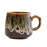 350ml Keramik-Kaffeetasse mit Henkel, Neuheit Flüssig glasierte Vintage-Tee-Tasse Kaffeetassen Latte Tassen Rustikale Teetassen für Büro und Haus, Einzigartiges Geschenk für Männer Frauen,Grün