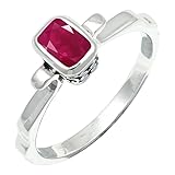 Rubin im Labor gezüchtet Edelstein 925 Sterling Silber Bandring Herren und Damen Handgefertigter Schmuck JSR-1236AM3_(49 (15.6))
